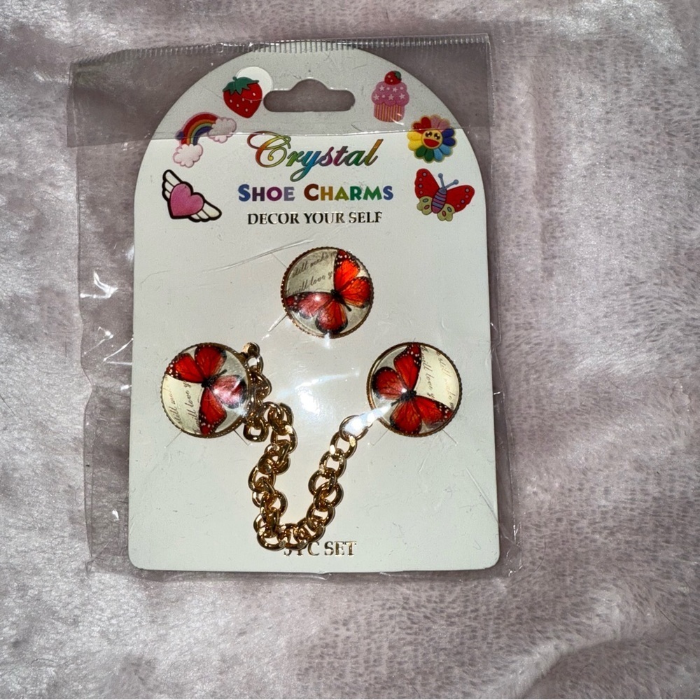 ✨✨5/$10✨✨ Lot of 3 Shoe Charms Red Butterfly with gold accents for Crocs